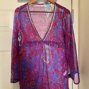 Jeweled, Paisley Print Beach Cover Up